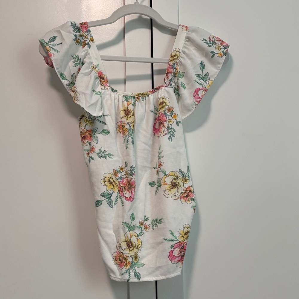 GB girls Floral Ruffle Blouse - White, Pink, Yellow
